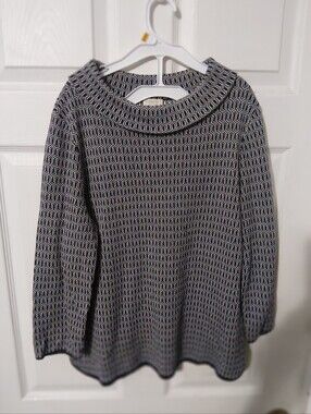 Talbots Black & White Cowl-Neck Patterned Sweater